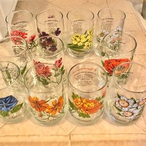Vintage 70s Flower of the Month Juice Glasses